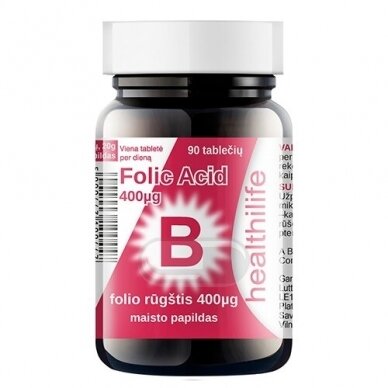 HEALTHILIFE FOLIC ACID, folio rūgštis, 0,4 mg N90